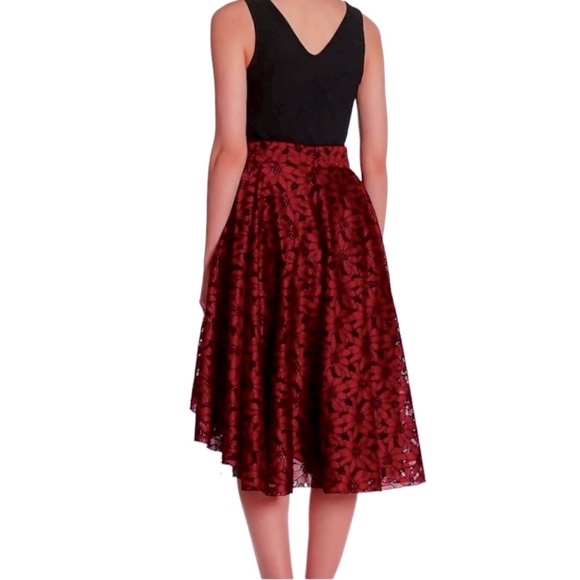$250 ABS Lace + Tulle Hi Lo Skirt 8 Red Black Tulle Undershirt High Low Pockets - Picture 10 of 16